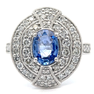 lot 282 image: NEW Designer Oscar Friedman 1.93 Carat Blue Sapphire & Natural Diamond Concentric Halo Ring in Platinum w Report Appraisal $14,137 VIDEO