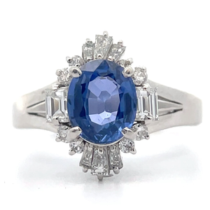 lot 283 image: 2.41 Carat Natural Unheated Ceylon Sapphire & Natural Diamond Ballerina Ring in Platinum w Report Appraisal $22,670 VIDEO