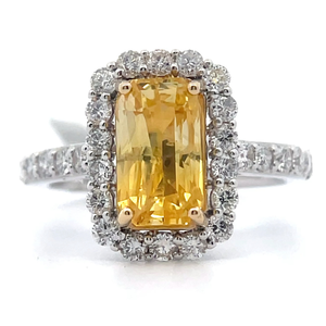 lot 286 image: NEW Designer Oscar Friedman 85.54 Carat Yellow Sapphire & Pav Natural Diamond Halo Ring in Platinum w Report Appraisal $23,350 VIDEO