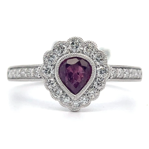 lot 288 image: NEW Designer Oscar Freidman 1.16 Carat RARE UNHEATED Natural Sapphire & Natural Diamond Lace Halo Ring in Platinum w Report Appraisal $10,700 VIDEO