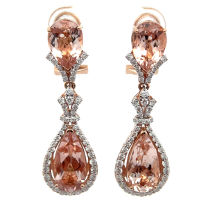 lot 299 image: 11.03 Carat Morganite & Natural Diamond Dangle Earrings in 14k Rose Gold w Report Appraisal $21,570 VIDEO