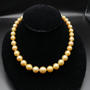 lot 299B image: RARE NATURAL Golden South Sea Cultured Pearl Single Strand Necklace w 14k Gold Clasp  Report Retail $7,783