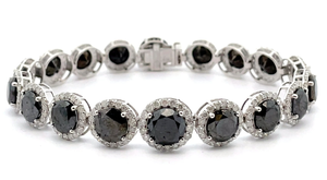 lot 299C image: 26.93 Carat Black & White Natural Diamond Halo Tennis Bracelet in 14k White Gold w Report Appraisal $22,370 VIDEO