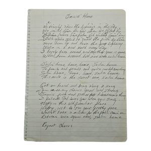 Johnny Cash Handwritten Lyrics – “Sailin’ Home” (Original Manuscript, Rare and Unpublished); $5,000 - $10,000 Estimate
