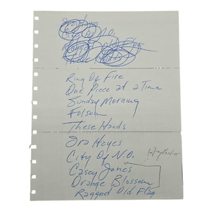 lot 17 image: Johnny Cash Handwritten Set List - Ring of Fire, One Piece at a Time, Sunday Morning, Folsom, Ragged Old Flag, and More $2,000 - $4,000 Estimate