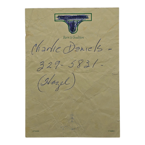 lot 26 image: Johnny Cash Handwritten Charlie Daniels Note and Phone Number with Doodle $2,000 - $3,500 Estimate