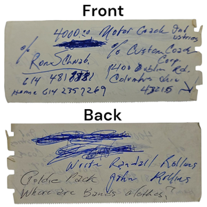 lot 31 image: Johnny Cash Handwritten Note with Humorous Personal Insight Where are the bands clothes $2,500 - $4,000 Estimate
