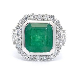 lot 299F image: NEW Designer Aaron Gottlieb 8.84 Carat Emerald & Pav Natural Diamond Halo Ring in Platinum w Report Appraisal $33,428 VIDEO