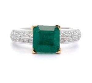 lot 299I image: 2.55 Carat Emerald & Pav Natural Diamond Ring in 18K Two-Tone Gold w Report Appraisal $14,370 VIDEO