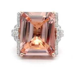 lot 299K image: 10.27 Carat Morganite & Pav Natuarl Diamond Cocktail Ring in 14k Two-Tone Gold w Report Appraisal $15,820 VIDEO