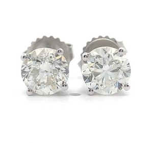 lot 299L image: NEW 2.11 Carat Round Natural Diamond Solitaire Stud Earrings in Platinum w Report Appraisal $17,365 VIDEO
