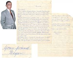 lot 208 image: Mobster Meyer Lansky Handwritten Signed Letter  Includes Police Protection   PSADNA Certified $4,000 - $6,000 Estimate