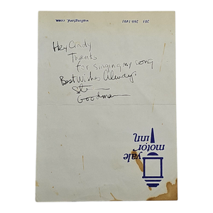lot 163 image: Steve Goodman Handwritten Note and Signature to Cindy Cash
