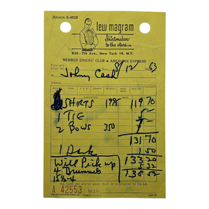 lot 34A image: 1963 Johnny Cash Receipt from Legendary Tailor Lew Magram $500 - $800 Estimate