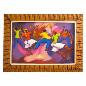 lot 436B image: Original Vintage Haitian Oil Painting on Canvas, Signed