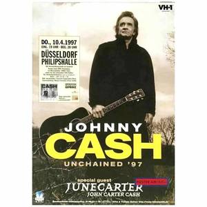 lot 193 image: Original 1997 Johnny Cash Unchained Dsseldorf Concert Poster  With June Carter & John Carter Cash $800  $1,500 Estimate