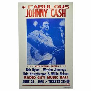lot 191 image: 1986 The Fabulous Johnny Cash Fantasy Concert Poster  Radio City Music Hall with Bob Dylan, Waylon Jennings, Kris Kristofferson & Willie Nelson