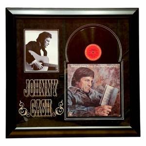 lot 179 image: Hand Signed Johnny Cash Precious Memories 31 x 30 Framed Album Display with COA  Artwork by Jim Abeita $3,000 - $5,000