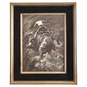 lot 8A image: Johnny Cash Owned  Original Cowboy & Horse Painting with Velvet-Lined Frame $1,000 - $2,000 Estimate 