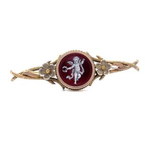 lot 255A image: Cindy Cash Owned  Antique Cupid Comeo Pin in 14K Gold VIDEO