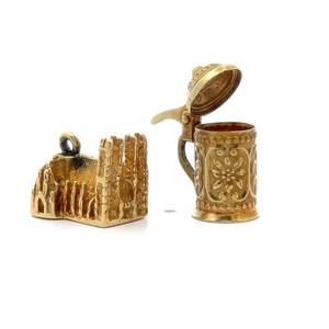 lot 255C image: Cindy Cash Owned  Westminster Abbey and Beer Stein 14K & 18K Gold Charms VIDEO