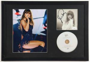 lot 405E image: Taylor Swift Signed Custom Framed The Tortured Poets Department CD Album Insert Display With Disc (JSA)
