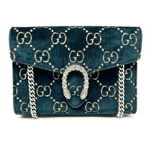 lot 469F image: Gucci Black GG Velvet Dionysus Super Mini Chain Wallet Pre-Owned Retail $1,250