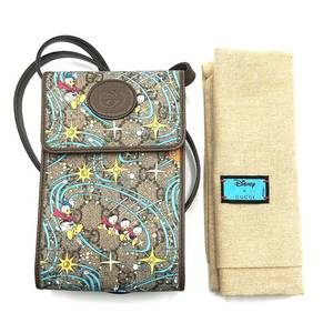 lot 469B image: Gucci x Disney GG Supreme Donald Duck Star Motif Phone Case Bag Pre-Owned Retail $1,050