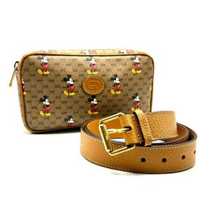 lot 469A image: Gucci x Disney GG Supreme Mickey Mouse Belt Bag & Tan Pebbled Leather Belt Pre-Owned Retail $1,100