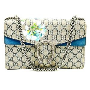lot 469D image: Gucci GG Supreme Blue Blooms Dionysus Medium Shoulder Bag Pre-Owned Retail $2,500