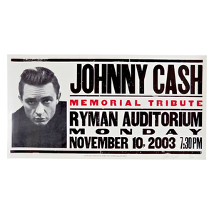 lot 185 image: 2003 Johnny Cash Memorial Concert Poster  Hatch Show Print  Cindy Cashs Personal Copy Signed & Numbered 6250 $1,000 - $2,000 Estimate