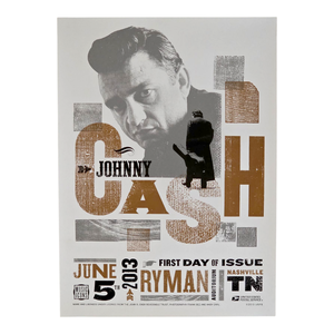 lot 186 image: 2013 Johnny Cash First Day of Issue Ryman Auditorium USPS 16 x 22 Poster  Cindy Cashs Personal Copy $600 - $1,000 Estimate
