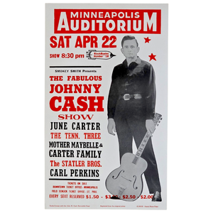 lot 188 image: Johnny Cash Minneapolis Auditorium Hatch Show Print Reproduction Poster 13.5 x 22.5