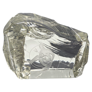 lot 300B image: Jindich Tockstein Signed Figural Engraved Czech Crystal Block  Aquarius