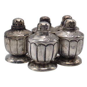 lot 300A image: Cindy Cash Owned  Sterling Silver Miniature Salt & Pepper Shaker Set