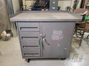 lot 75 image: Metal Utility Cart with 4 Drawers and 2 Shelves, Grey