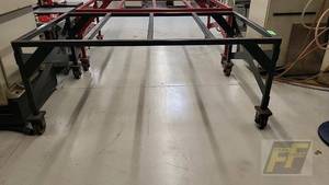 lot 142 image: Industrial Steel Workbench Table, 14x94x58x38, Black, with Straight Caster Wheels