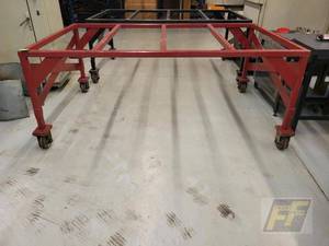 lot 143 image: Industrial Metal Workbench Frame, 94x58x38, Red, with Casters
