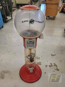 lot 147 image: Magic Gumball Machine, 25 Cent Coin Mechanism, Red and Clear