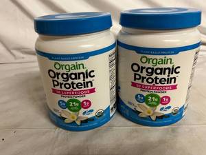 lot 3 image: 2 Contaiers of Orgain Organic Protein Powder - Vanilla