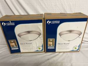 lot 112 image: 2 Pack of Lithonia Lights Decor Rounds - Polished Brushed Nickel