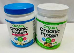 MM. 2x 16.3oz Orgain Organic Protein Powder-Vanilla & Peanut Butter Chocolate