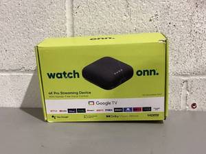 lot 486 image: Onn. Google TV 4K Pro Streaming Device (New, 2024), 4K UHD resolution, Dolby Vision & Dolby ATMOS, Hands-Free Voice Control, Smart Hub