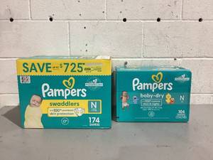 lot 512 image: LOT OF 2 Newborn Pampers 174 Diapers, 104 Diapers