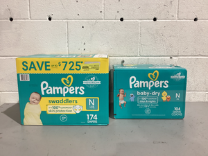 lot 513 image: LOT OF 2 Newborn Pampers 174 Diapers, 104 Diapers