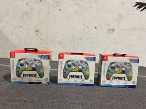 lot 127 image: LOT OF 3 PowerA Enhanced Wireless Controller for Nintendo Switch - Fortnite Sticker Mania