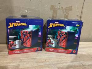 lot 387 image: LOT OF 2 Marvel Spiderman Blue Red 6 Can Mini Fridge Thermoelectric Cooler 4 Litre