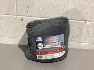 lot 531 image: Twin Size Sunbeam Blanket Grey Microplush, 12 Heat Settings, 12-Hour Auto Shut-Off, Electric Heated Blanket with Controller, 84 x 62
