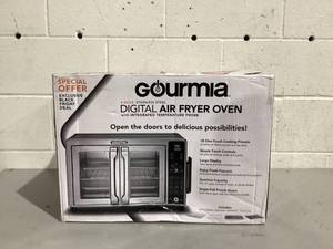 lot 552 image: Gourmia 6-Slice Digital Toaster Oven Air Fryer, with 18 One-Touch Presets & Temp Probe, Stainless Steel