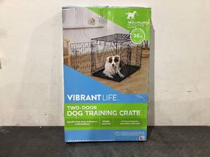 lot 636 image: Vibrant Life Double Door Metal Wire Dog Crate with Leak-Proof Pan and Divider